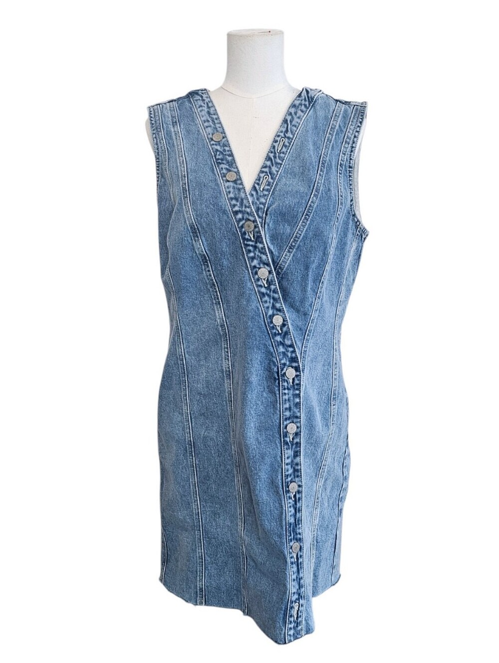 Rails Strand Denim Mini Dress Cascade Blue Button Asymmetrical Raw Hem Size XL